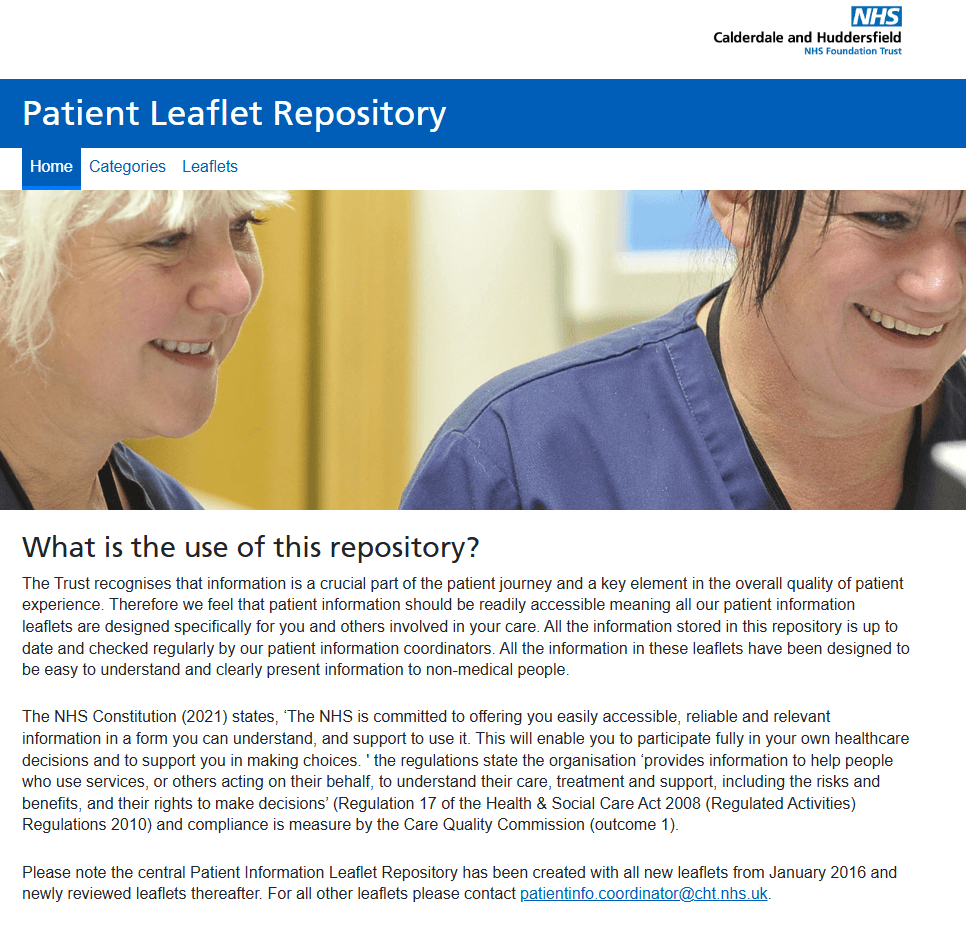 Patient Leaflet Repository home page